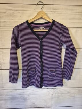 OshKosh B'gosh Y2K Purple and Navy Striped Button-Front Cotton Cardigan
